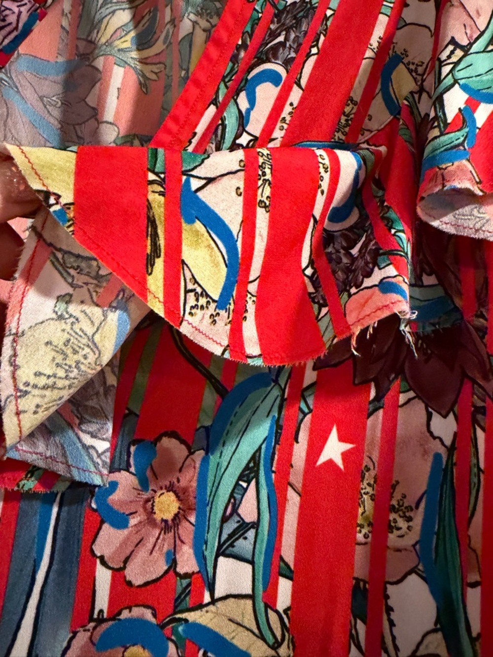 NWT Golden Goose Red Floral Stripe Ruffle Dress Size Extra Small - Picture 7 of 14